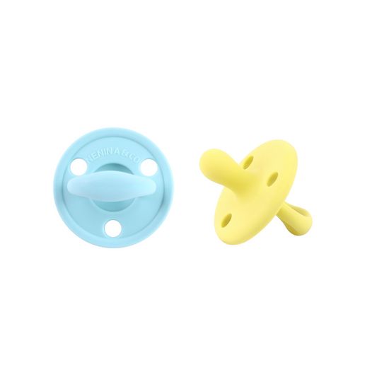 Kit 2 Chupetes Clásicos para Bebé Celeste y Amarillo | Silicona Orgánica Nenina & Co