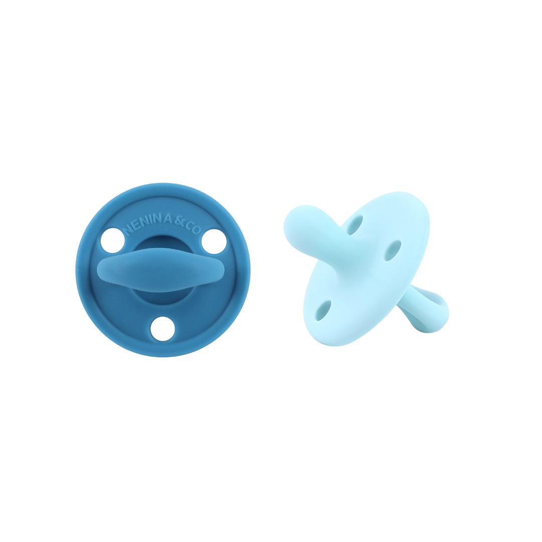 Kit 2 Chupetes Clásicos para Bebé Azul y Celeste | Silicona Orgánica Nenina & Co
