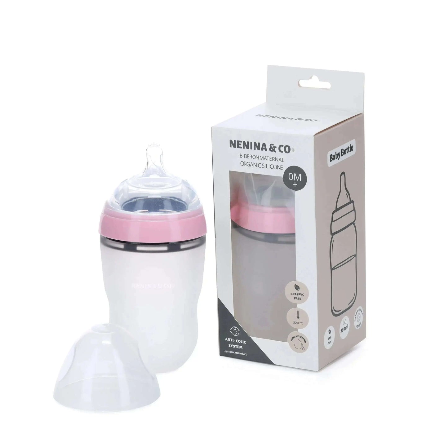 Pack Biberon flujo lento + Chupete Clásico Rosa Chicle Nenina & Co