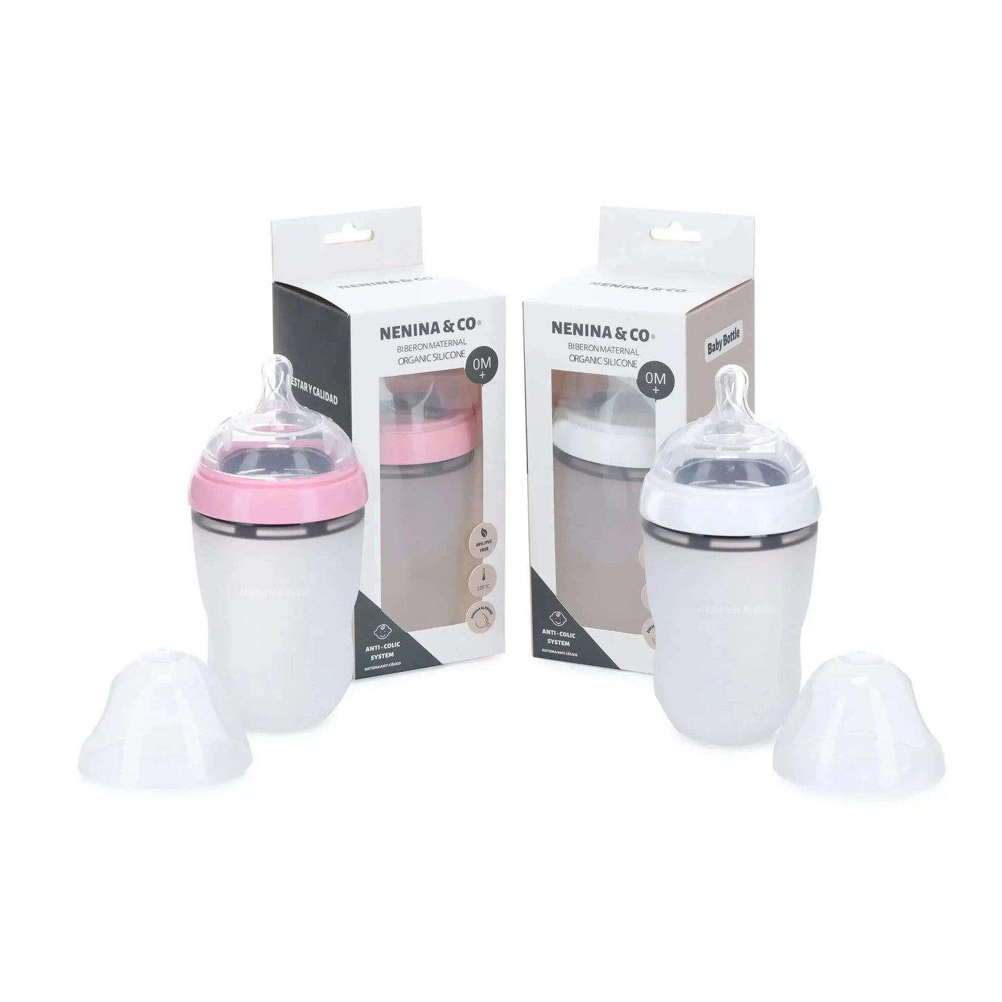 Pack Biberon flujo lento + Chupete Clásico Rosa Chicle Nenina & Co