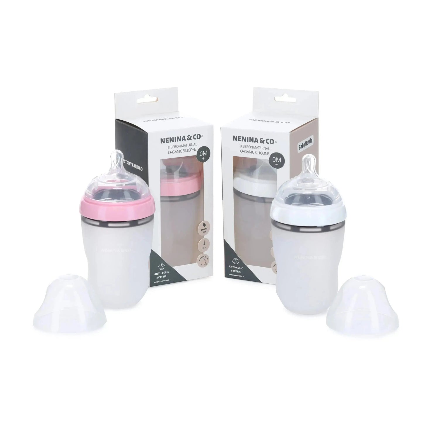 Pack Biberon flujo lento + Chupete Clásico Rosa pálido Nenina & Co