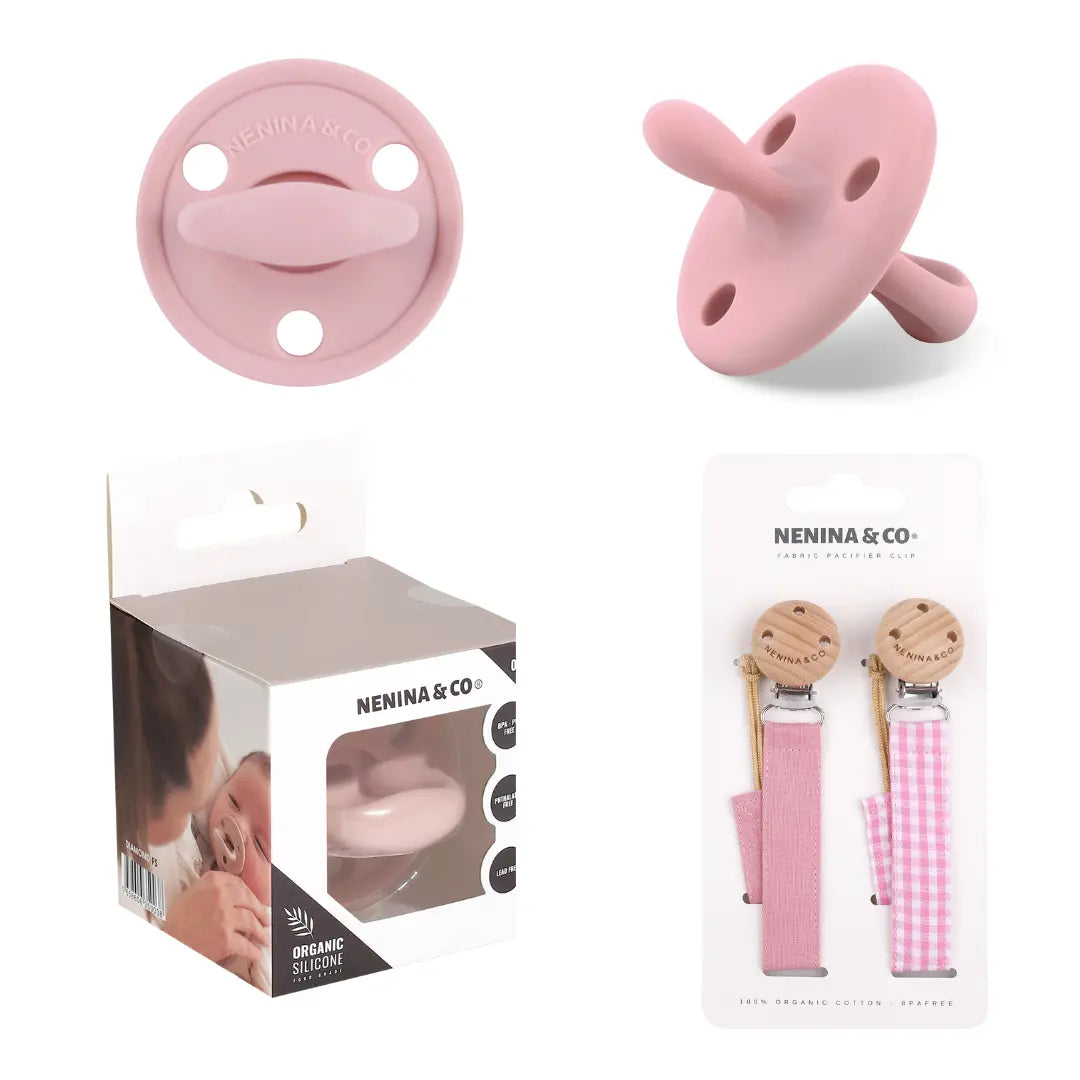 Pack 2 Chupeteros + 1 Chupete DIAMOND By Nenina & Co Rosa Pálido