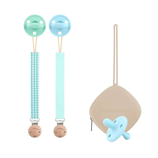 Kit Nenina & Co Mint + Celeste| 2 Chupetes + 2 Chupeteros + Guardachupete