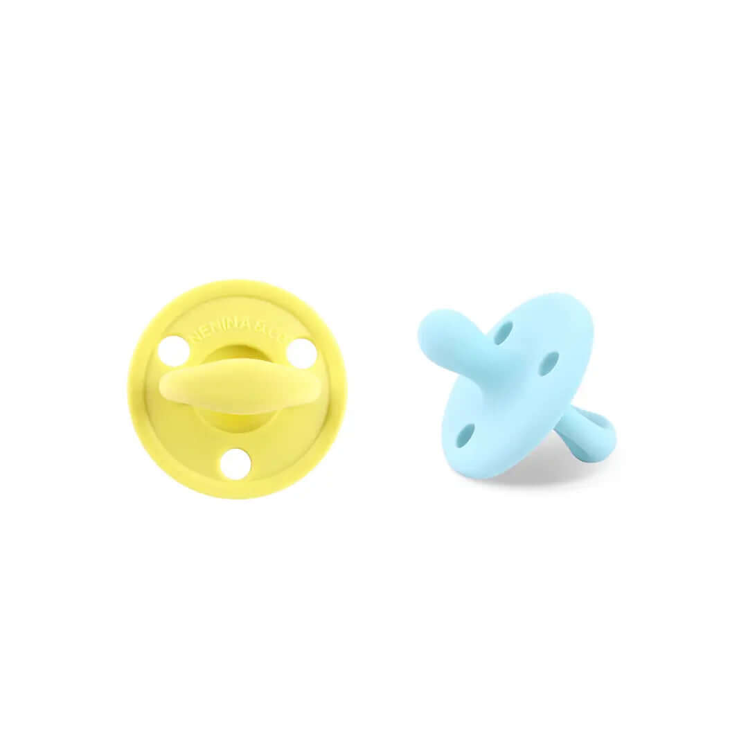 Kit Nenina & Co Amarillo + Celeste| 2 Chupetes + 2 Chupeteros + Guardachupete