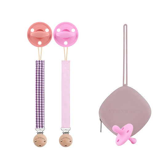 Kit Nenina & Co Rosa + Rosa chicle| 2 Chupetes + 2 Chupeteros + Guardachupete