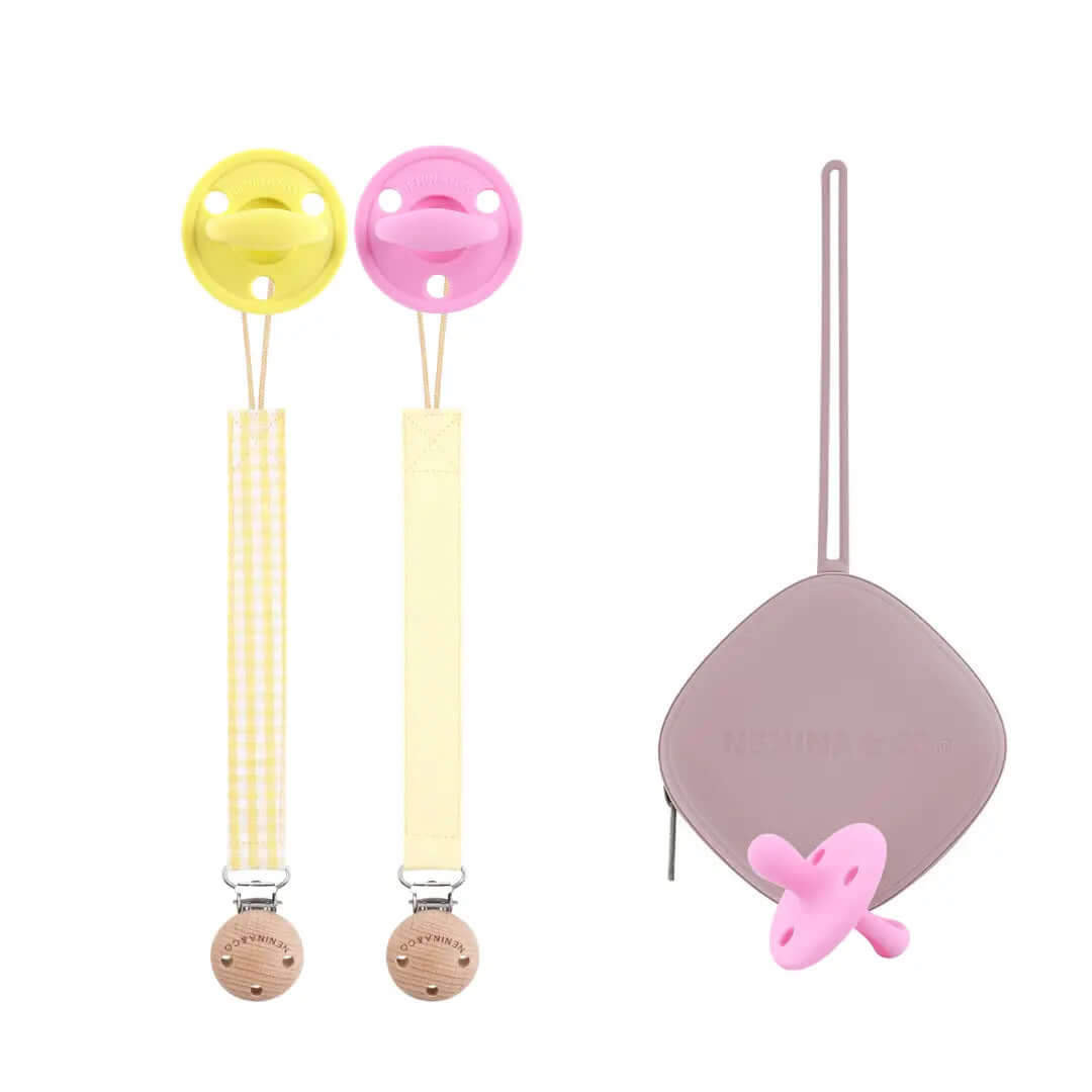 Kit Nenina & Co Amarillo + Rosa chicle| 2 Chupetes + 2 Chupeteros + Guardachupete