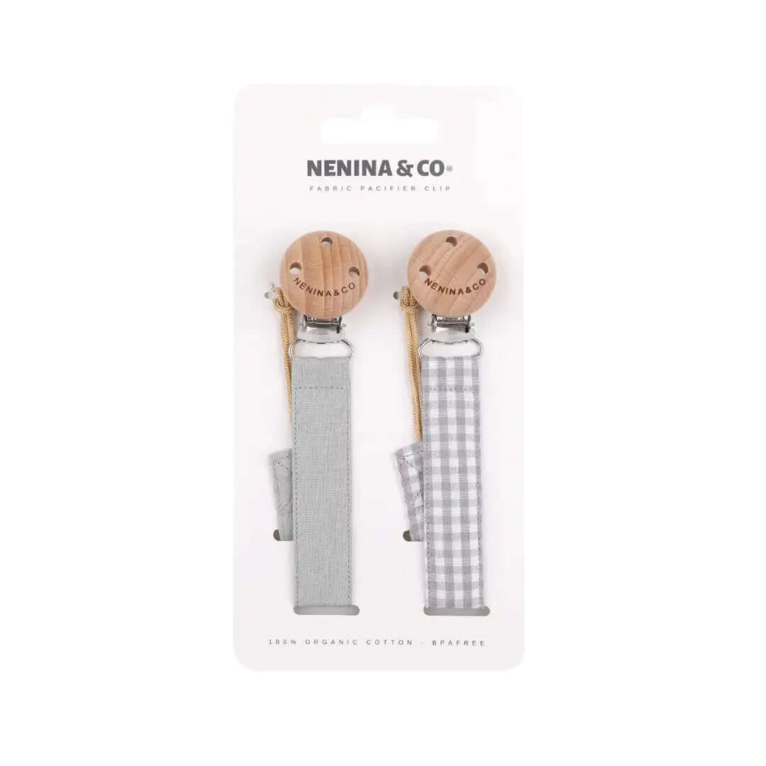 Kit Nenina & Co Rosa pálido + Gris| 2 Chupetes + 2 Chupeteros + Guardachupete