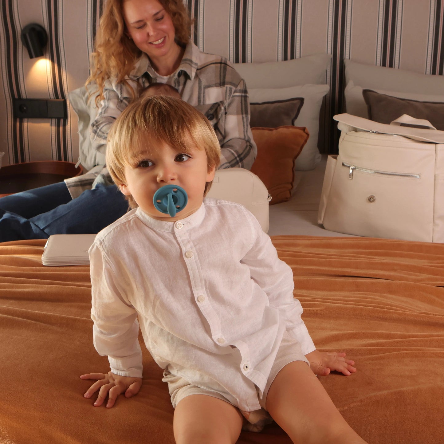 Kit Nenina & Co Azul + Gris| 2 Chupetes + 2 Chupeteros + Guardachupete