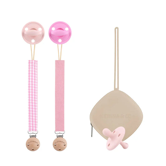 Kit Nenina & Co Rosa pálido + Rosa Chicle| 2 Chupetes + 2 Chupeteros + Guardachupete