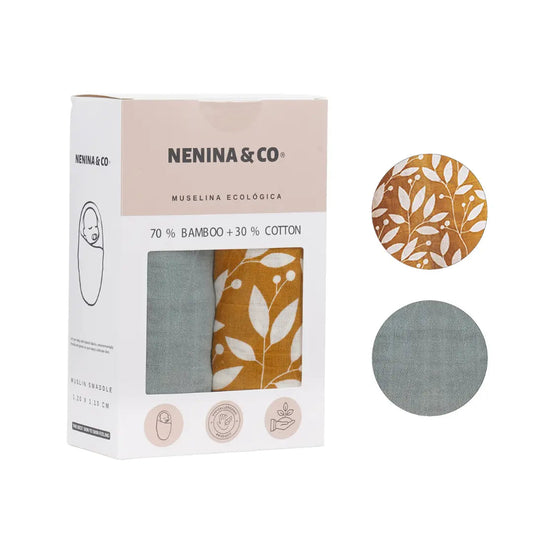 Pack 2 Muselinas Gris + Organic 70% Bamboo +30 % Algodón