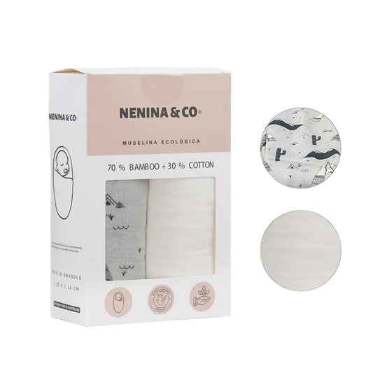 Pack 2 Muselinas Patagonia + White 70% Bamboo +30 % Algodón Nenina & Co