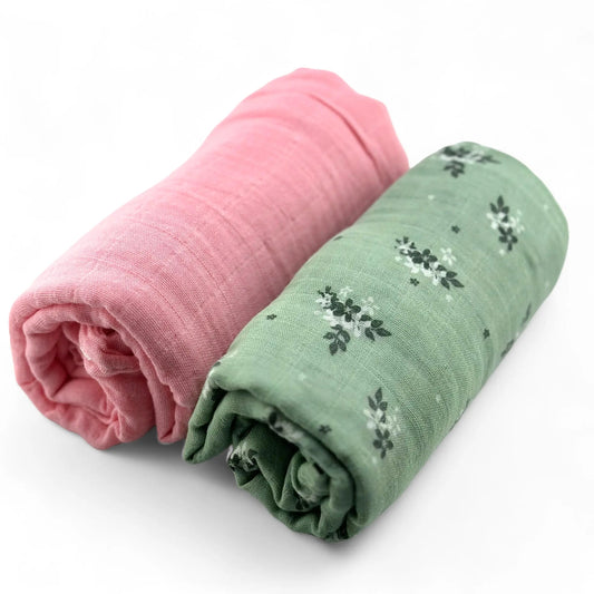 Pack 2 Muselinas Rosa + Flower 70% Bamboo +30 % Algodón Nenina & Co