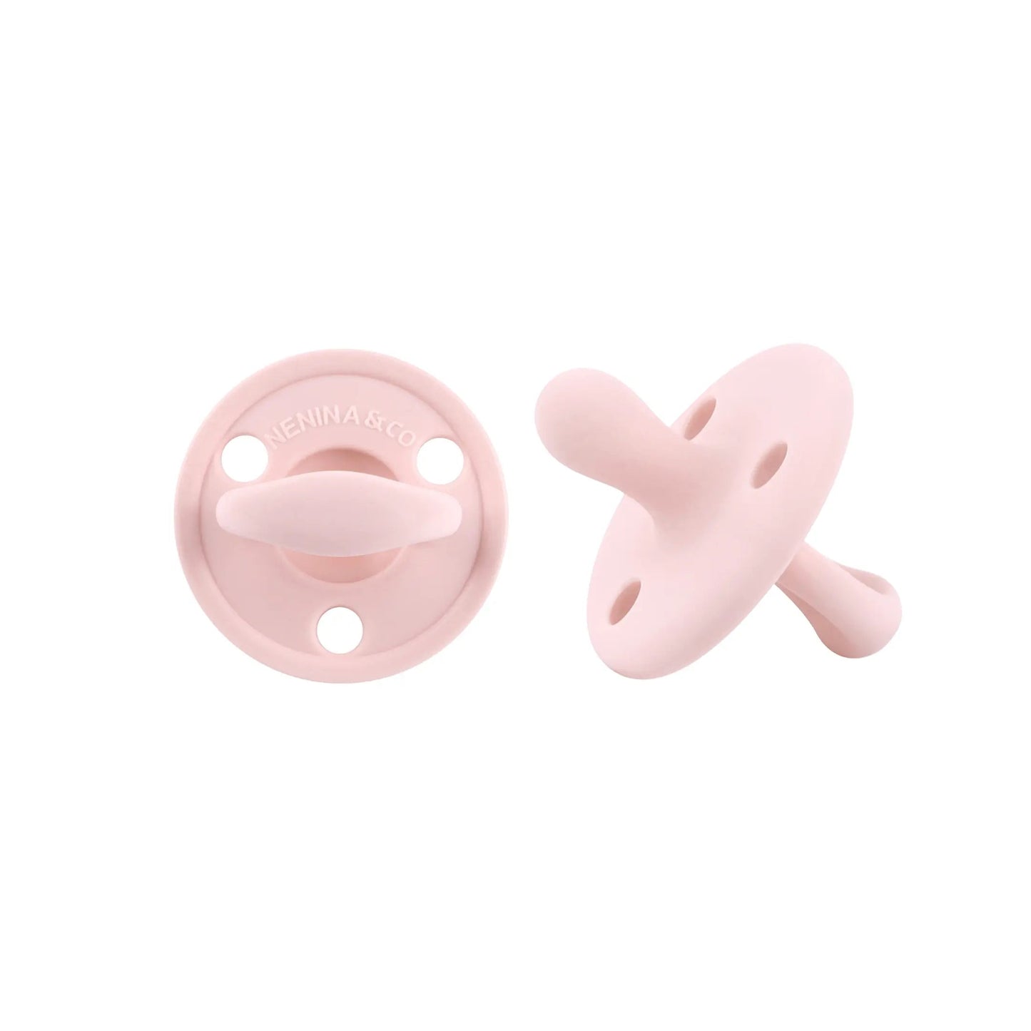 Kit Nenina & Co – Rosa pálido | 2 Chupeteros Algodón Orgánico + 1 Chupete Clásico de Silicona