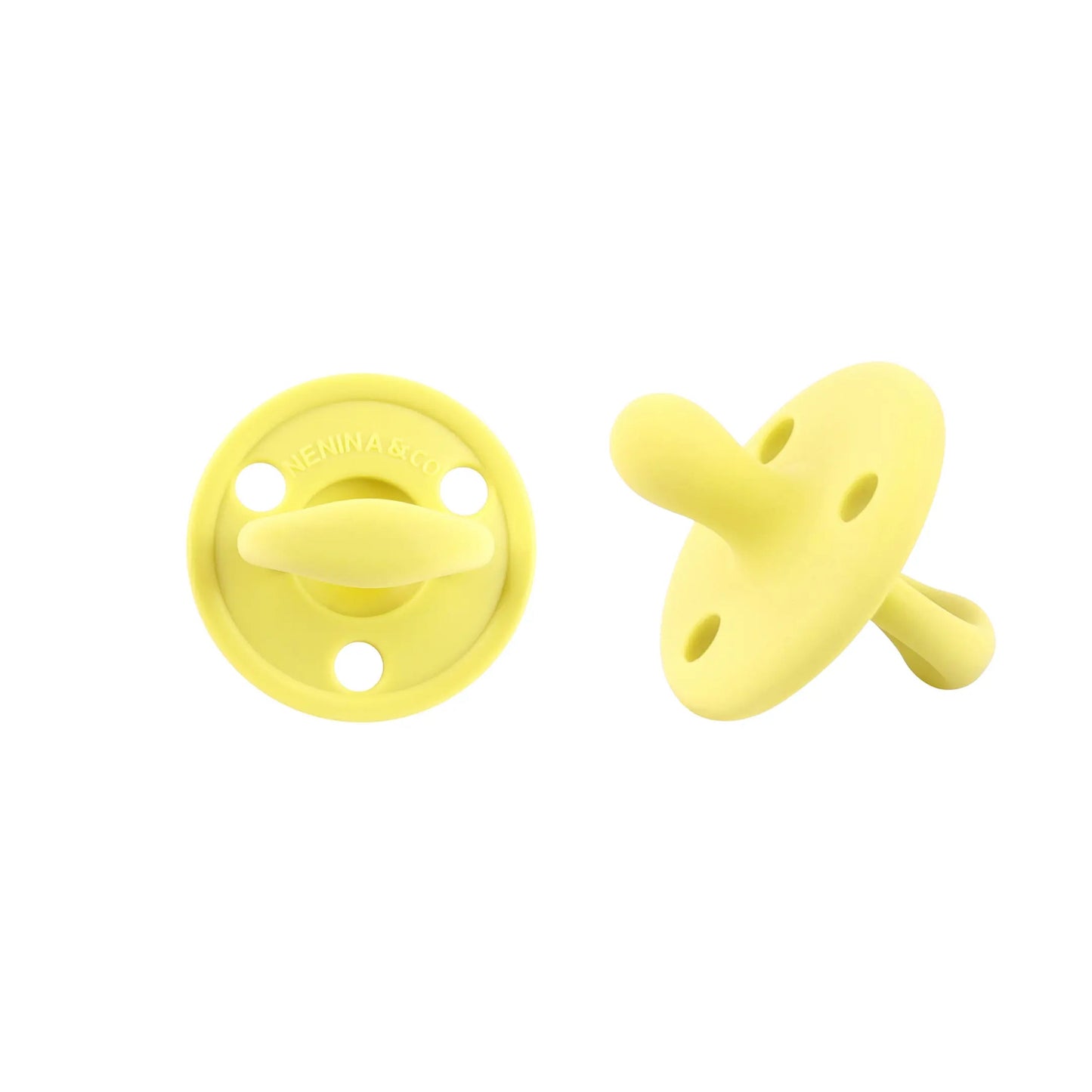 Kit Nenina & Co – Amarillo | 2 Chupeteros Algodón Orgánico + 1 Chupete Clásico de Silicona