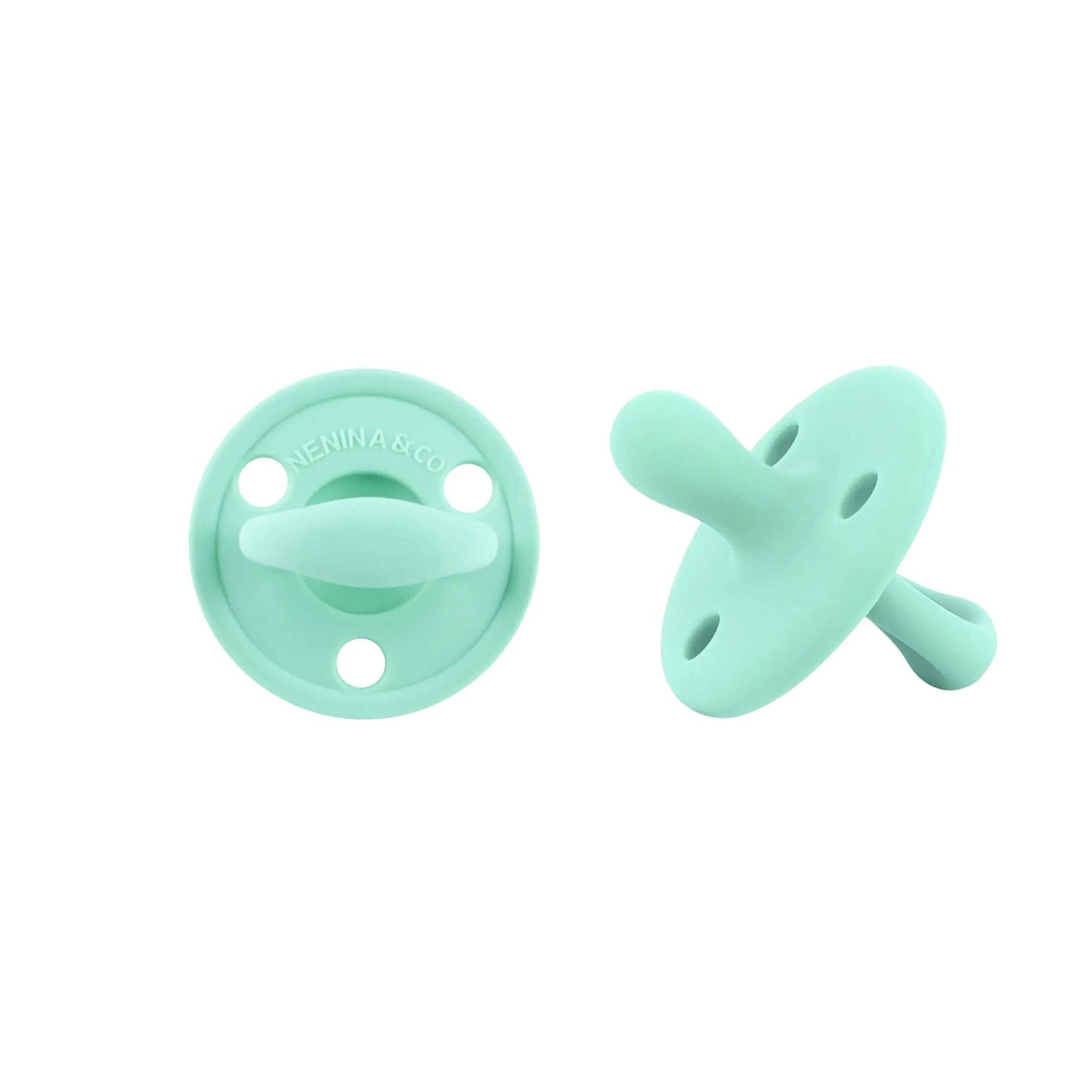 Kit Nenina & Co – Mint | 2 Chupeteros Algodón Orgánico + 1 Chupete Clásico de Silicona