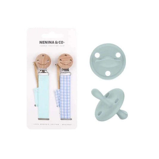 Pack 2 chupetes + Pack 2 chupeteros Celeste DIAMOND By Nenina & Co