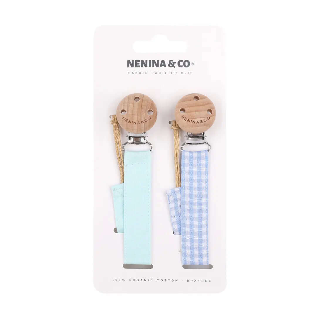 Pack 2 chupetes + Pack 2 chupeteros Celeste y Azul DIAMOND By Nenina & Co