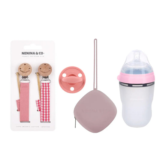 Kit de Biberón y Chupete Clásico con Chupeteros de Algodón para Bebé Recién Nacido | Nenina & Co