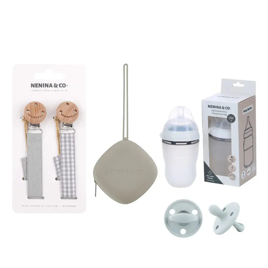 Kit de Biberón y Chupete Clásico con Chupeteros de Algodón para Bebé Recién Nacido | Nenina & Co