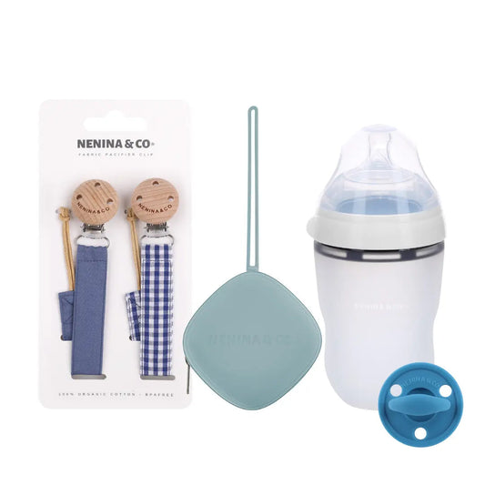 Kit de Biberón y Chupete Clásico con Chupeteros de Algodón para Bebé Recién Nacido | Nenina & Co