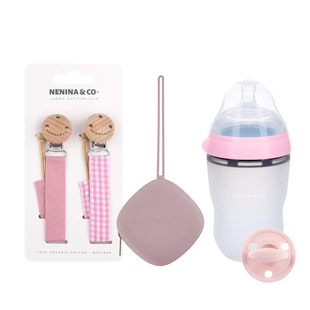 Kit de Biberón y Chupete Clásico con Chupeteros de Algodón para Bebé Recién Nacido | Nenina & Co