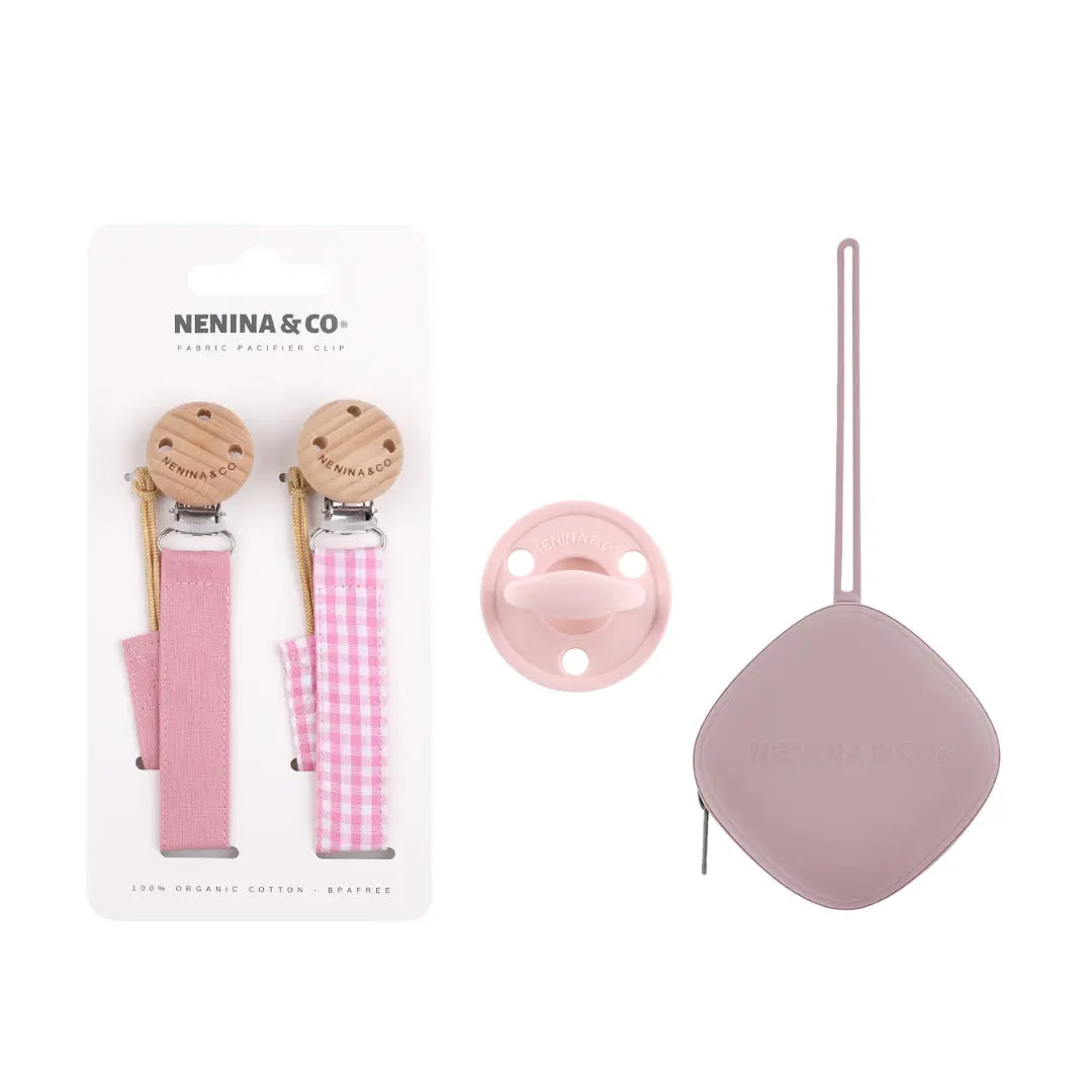 Kit de Biberón y Chupete Clásico con Chupeteros de Algodón para Bebé Recién Nacido | Nenina & Co