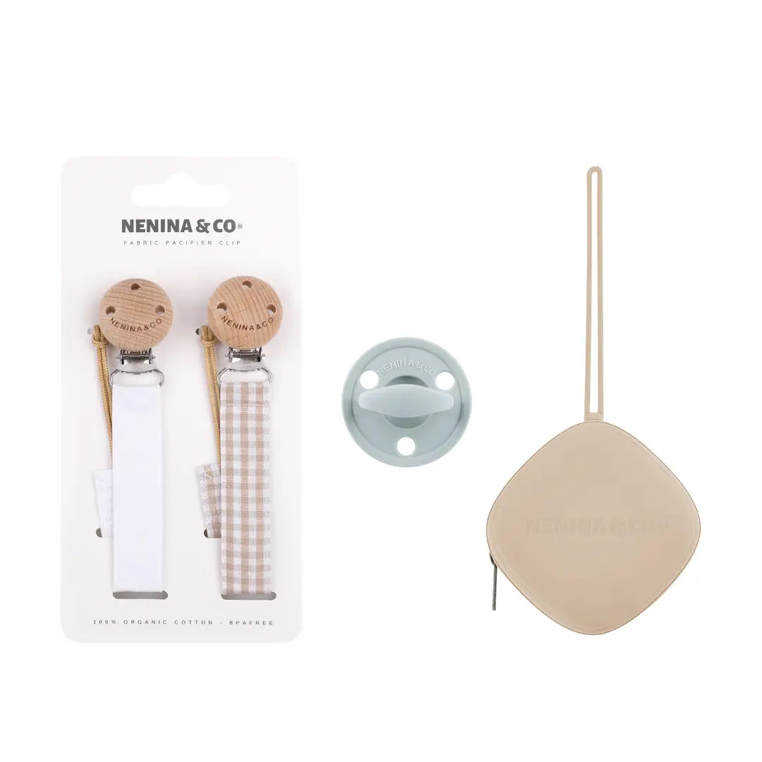 Kit de Biberón y Chupete Clásico con Chupeteros de Algodón para Bebé Recién Nacido | Nenina & Co