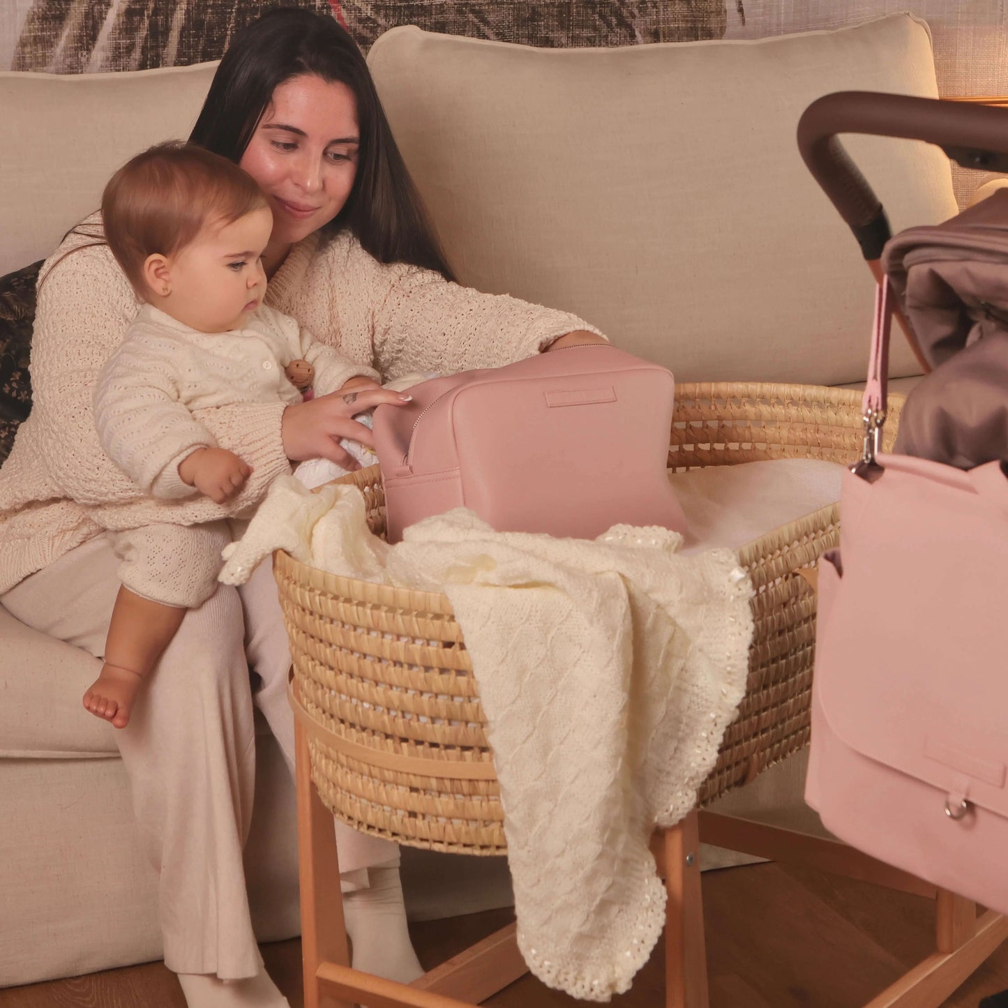 Pack Nacimiento Bebé: Portadocumentos + Neceser de Eco Piel MIREM Rosa pálido | Nenina & Co