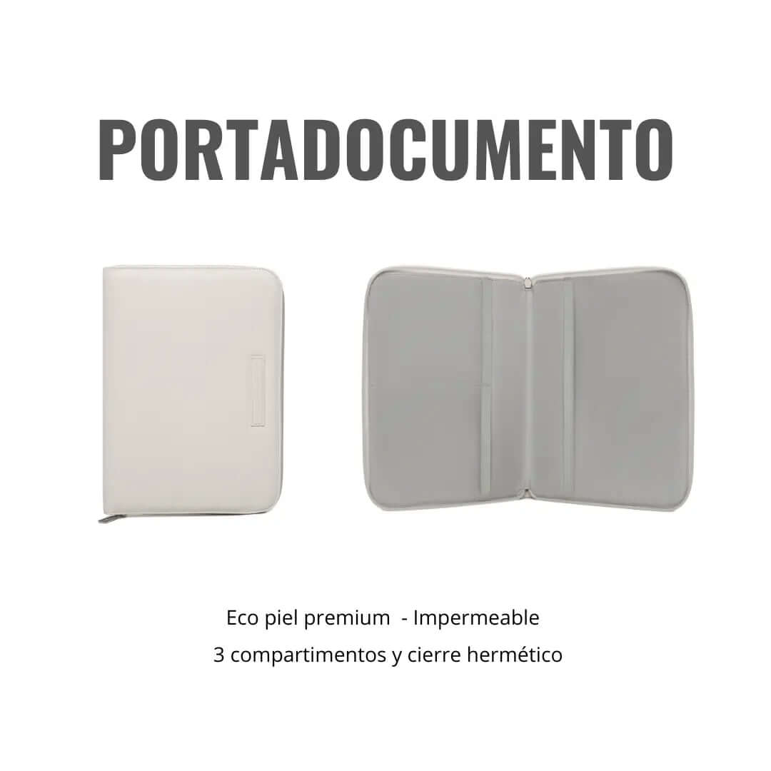 Pack Nacimiento Bebé: Portadocumentos + Neceser de Eco Piel MIREM Dusty Beige | Nenina & Co
