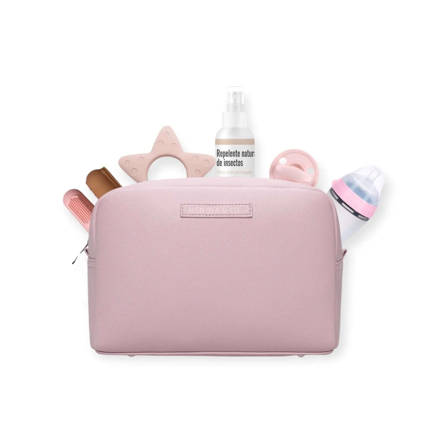 Pack Nacimiento Bebé: Portadocumentos + Neceser de Eco Piel MIREM Rosa pálido | Nenina & Co