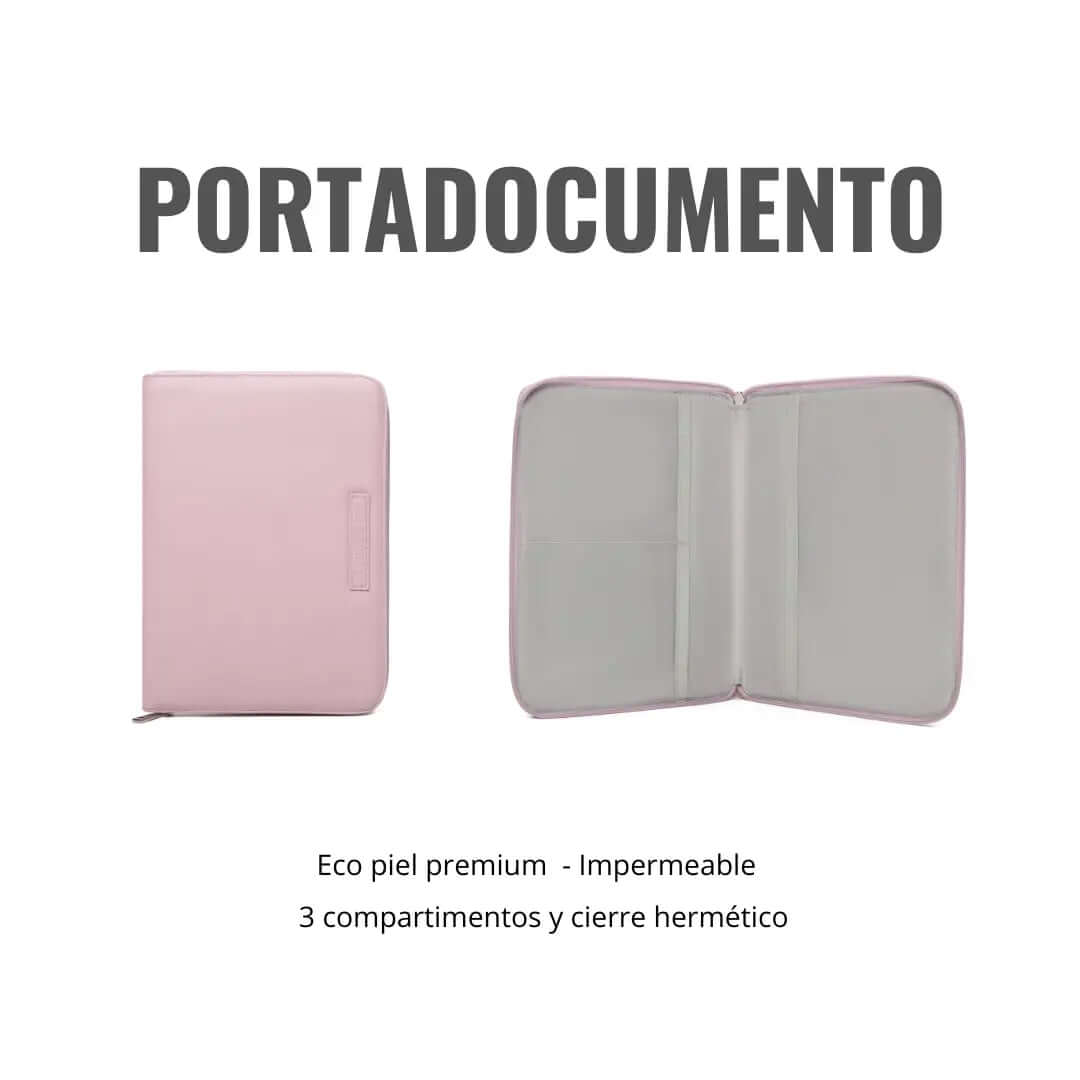 Pack Nacimiento Bebé: Portadocumentos + Neceser de Eco Piel MIREM Rosa pálido | Nenina & Co