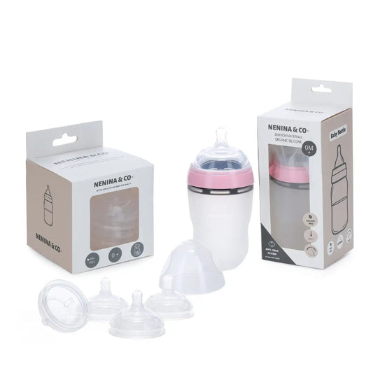Pack 1 BIBERON Rosa + REPUESTO x 4 TETINAS de silicona  Nenina & Co