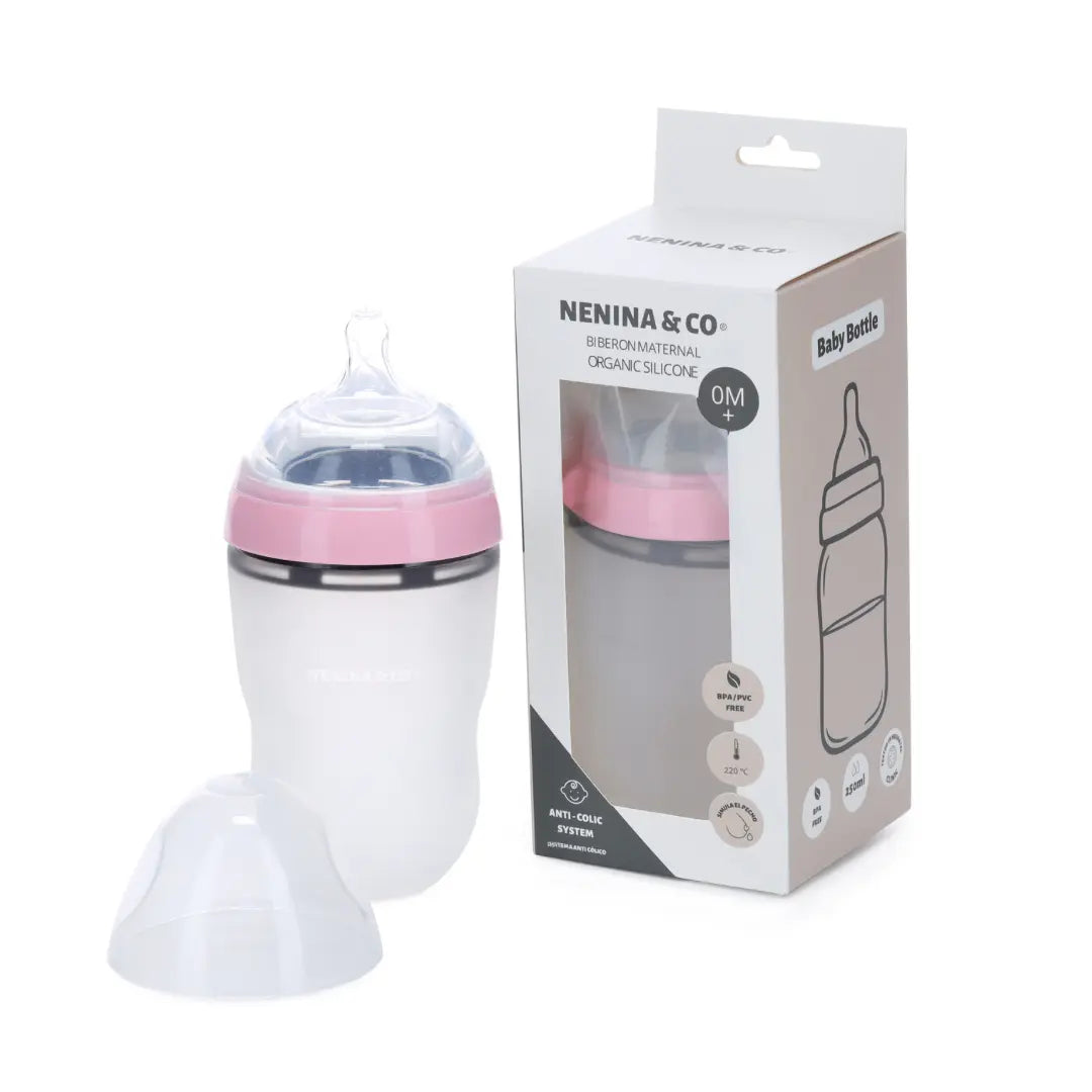 Pack 1 BIBERON Rosa + REPUESTO x 4 TETINAS de silicona  Nenina & Co