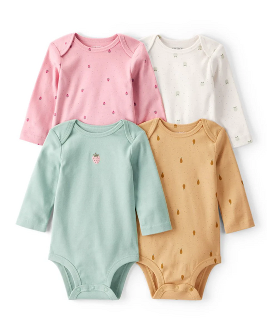 Pack 4 bodies manga larga con estampado de mini frutas