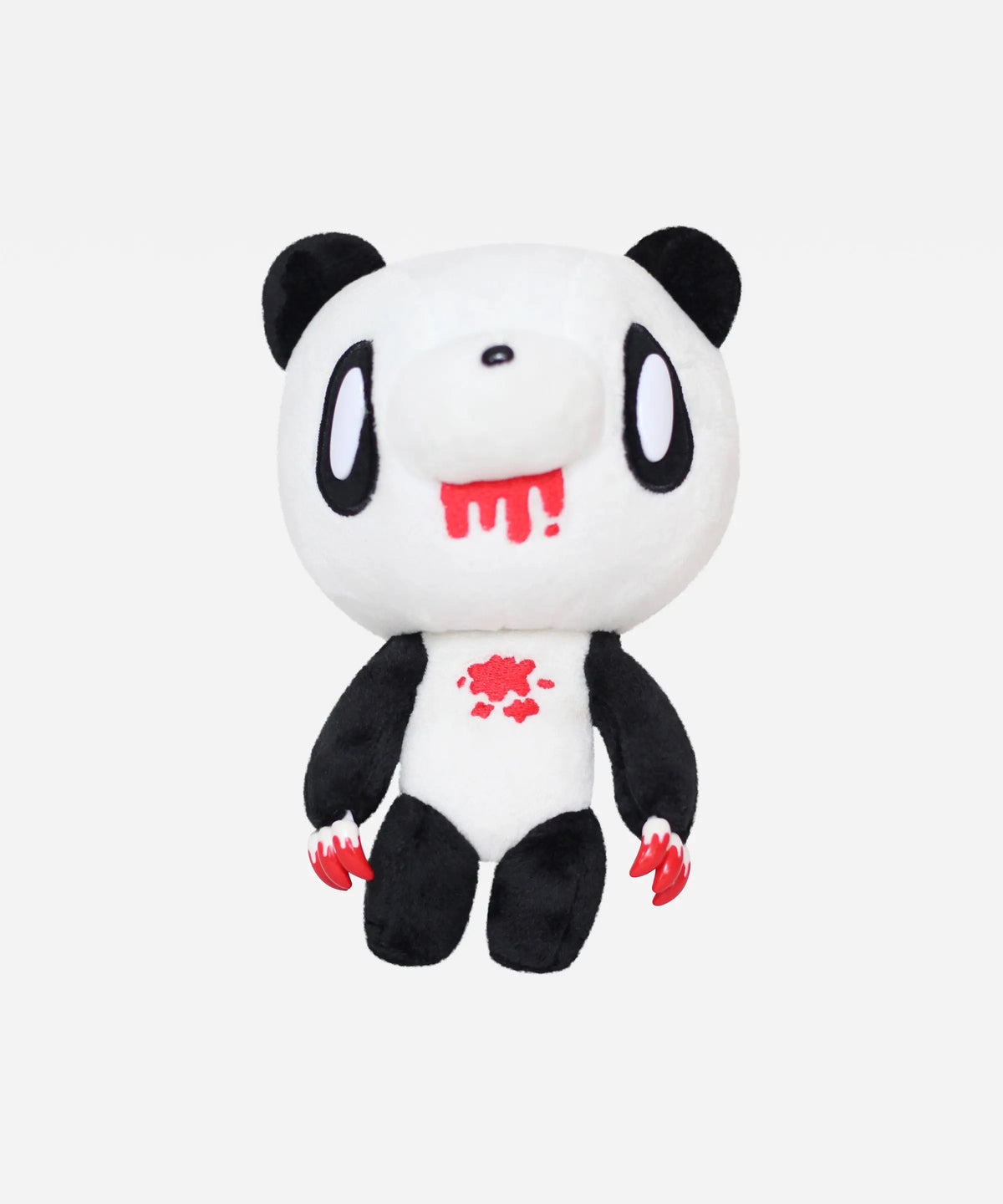 8-inch Gloomy Bear panda plush, white and black soft fabric, with red blood stains on mouth, chest, and claws.