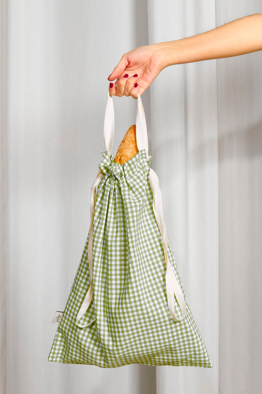 Panera pan de barra cuadros pequeños vichy verde