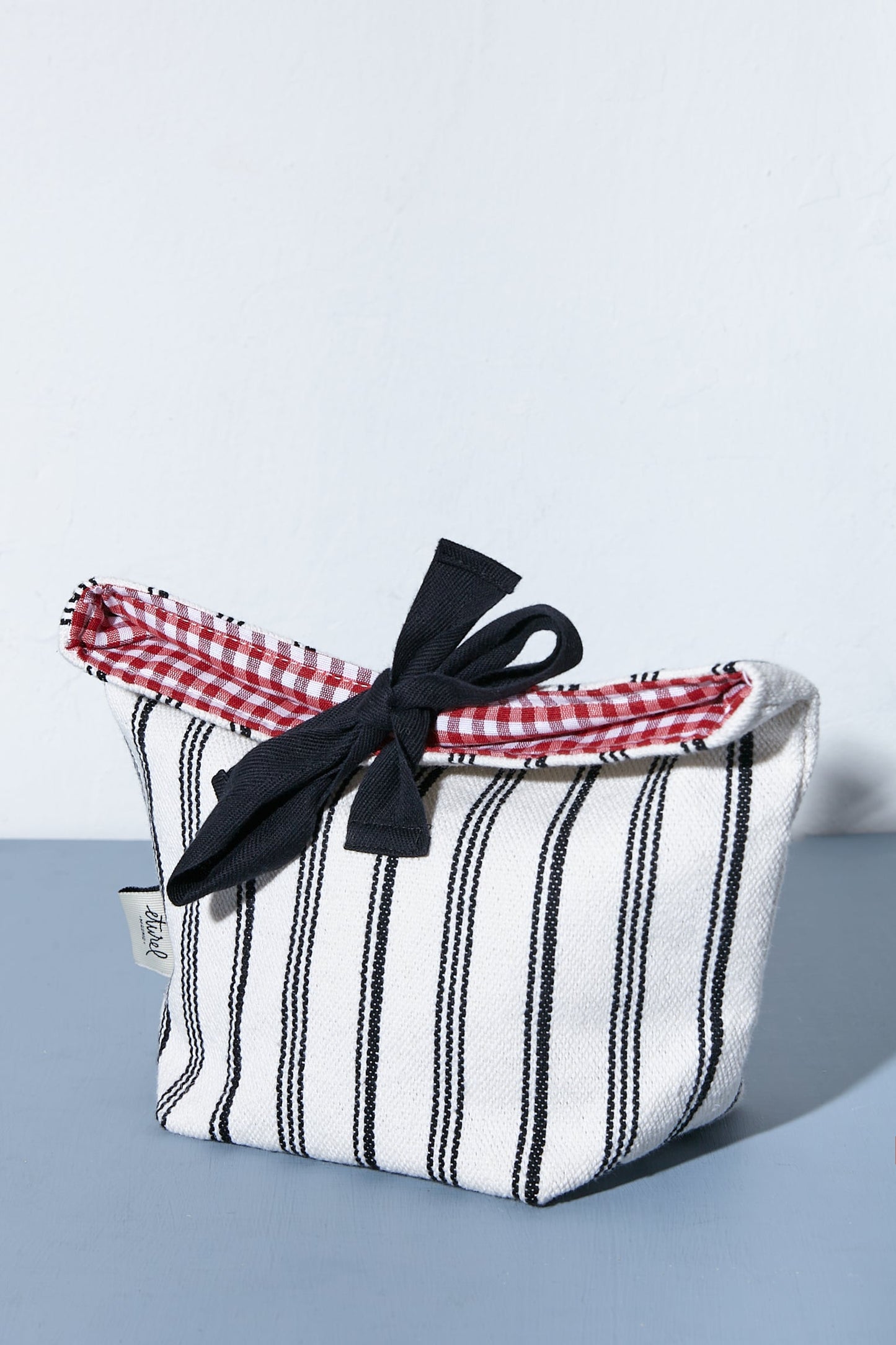 Panera pequeña loneta rayas negras y vichy rojo