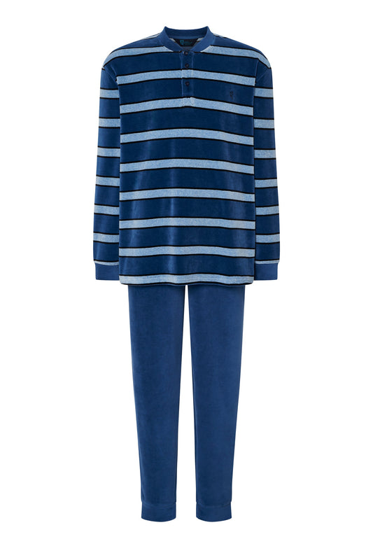Pijama de hombre invierno terciopelo azul a rayas