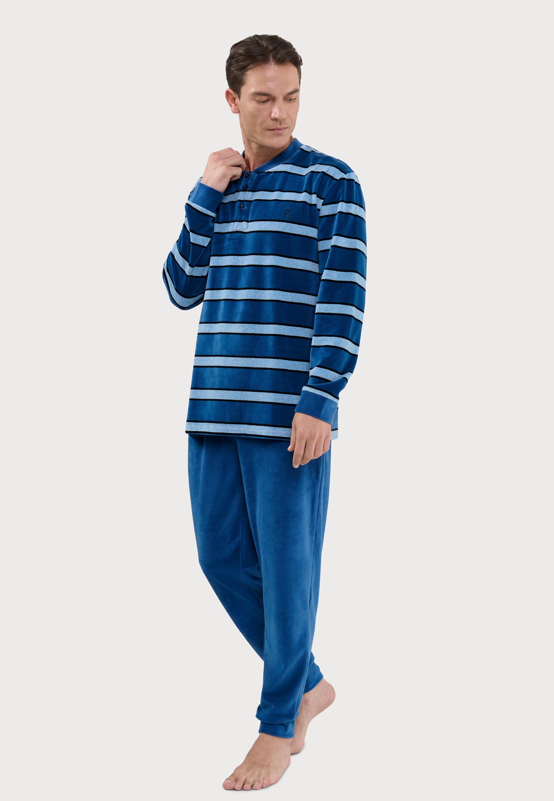 Pijama largo de terciopelo para hombre azul Ornare Living