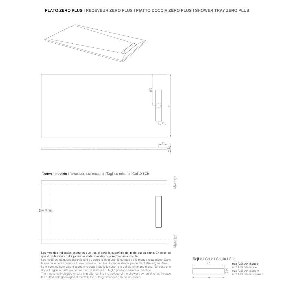 Plato de Ducha Rectangular Gel Coat Color Grafito instalación extra plana