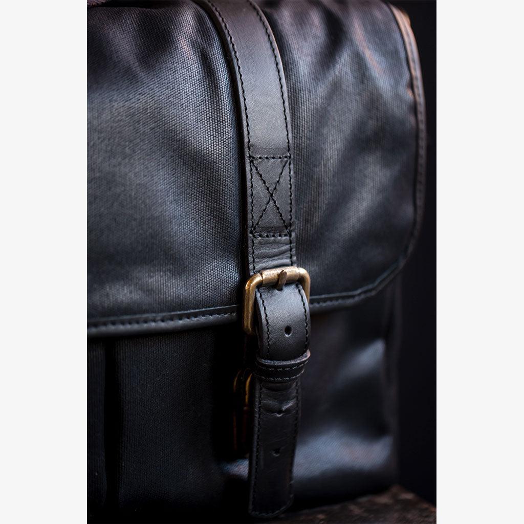 Black Waxed Canvas Camera Bag fits 13” laptop and photography gear