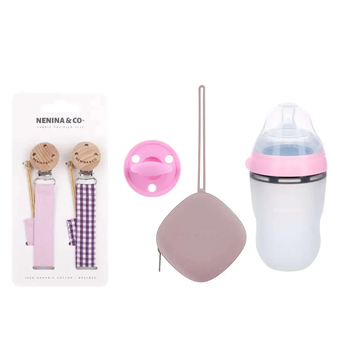 Kit de Biberón y Chupete Clásico con Chupeteros de Algodón para Bebé Recién Nacido | Nenina & Co