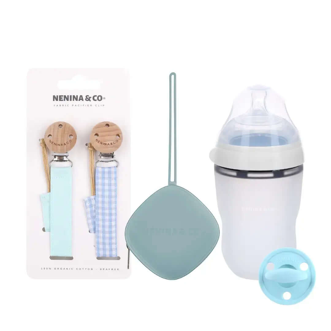 Kit de Biberón y Chupete Clásico con Chupeteros de Algodón para Bebé Recién Nacido | Nenina & Co