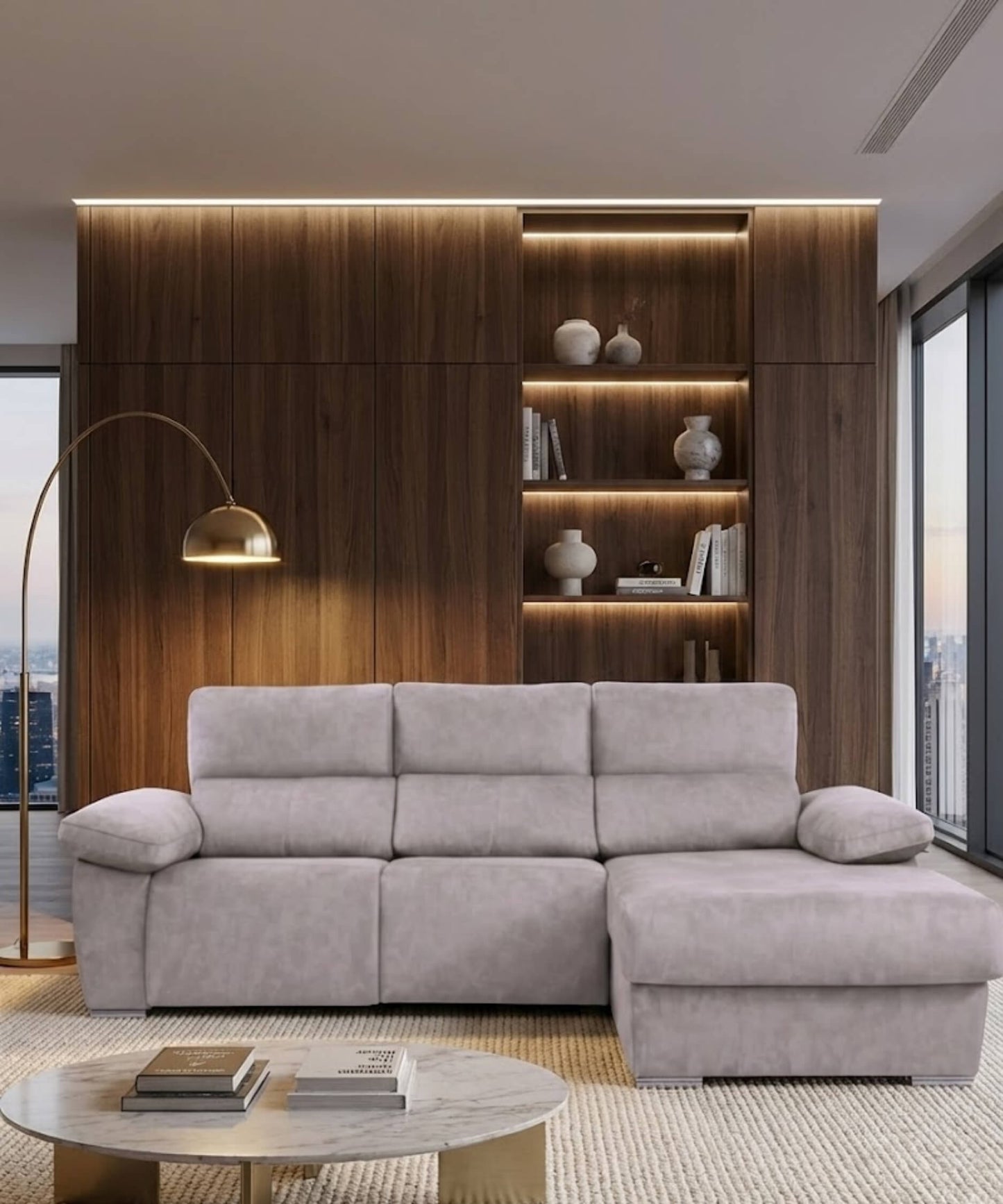 Sofá Chaiselongue Letti Salvador gris visón