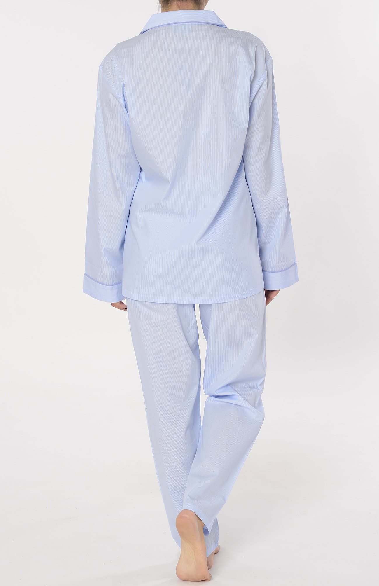 Pijama Mujer Largo Solapa Algodón Popelín Rayas - Azul 0201_30