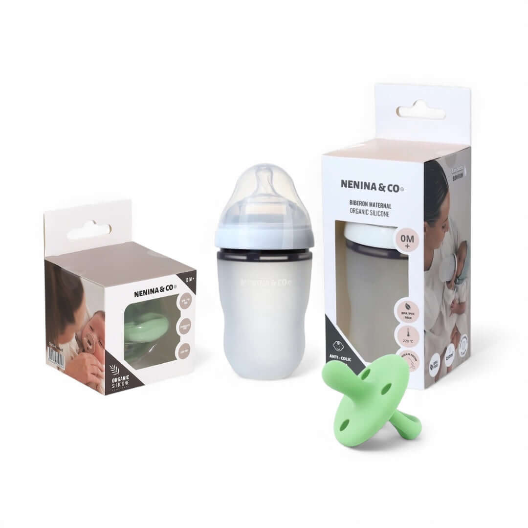 Pack Biberon Blanco flujo lento + Chupete Clásico Oliva Nenina & Co