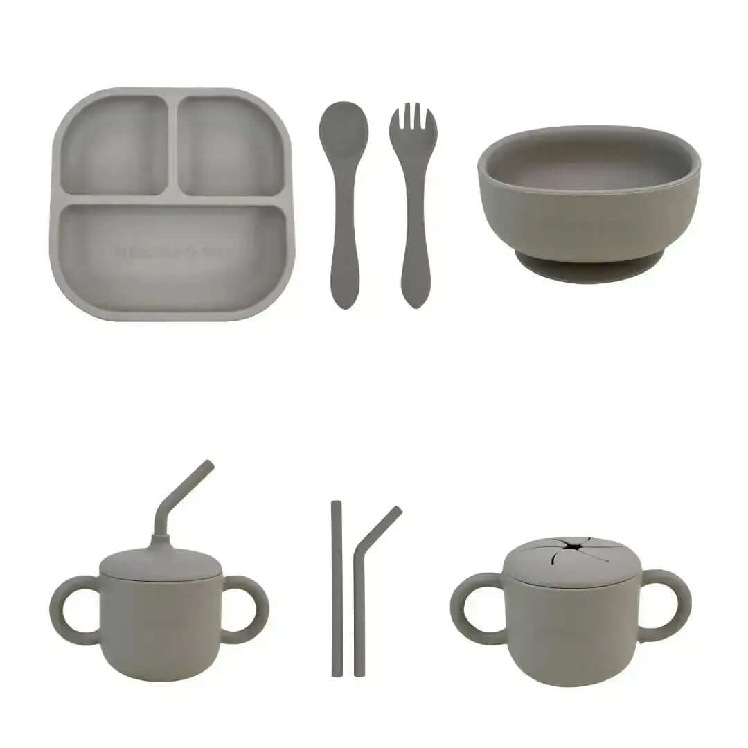 Vajilla BLW Gris 9 Piezas de Silicona orgánica con ventosas Nenina & Co