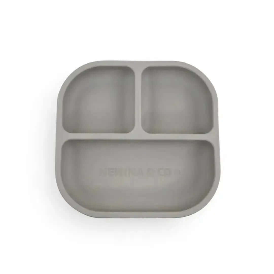 Kit Deluxe Babero + Vajilla BLW Gris 9 Piezas de Silicona orgánica con ventosas Nenina & Co