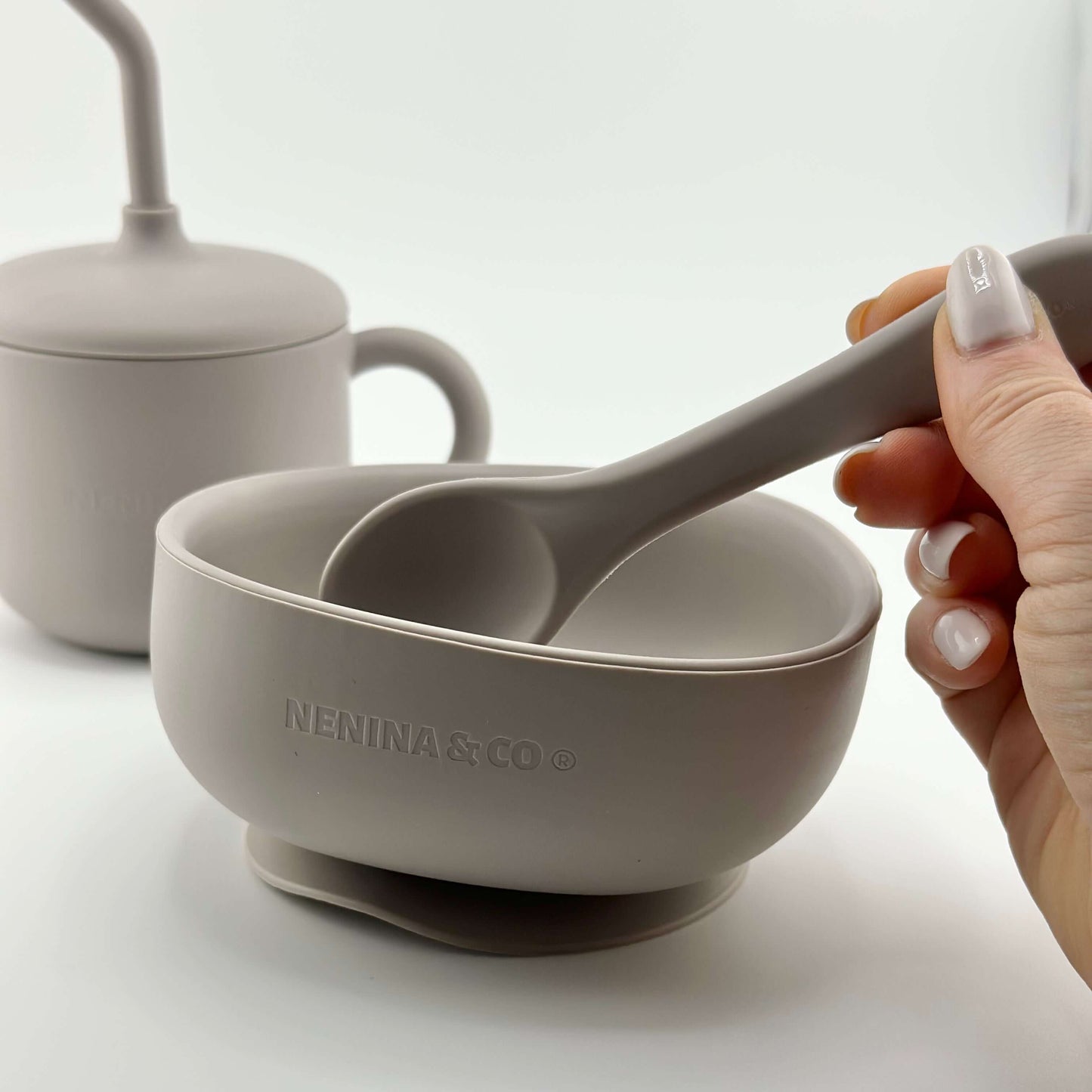 Vajilla BLW Gris 9 Piezas de Silicona orgánica con ventosas Nenina & Co