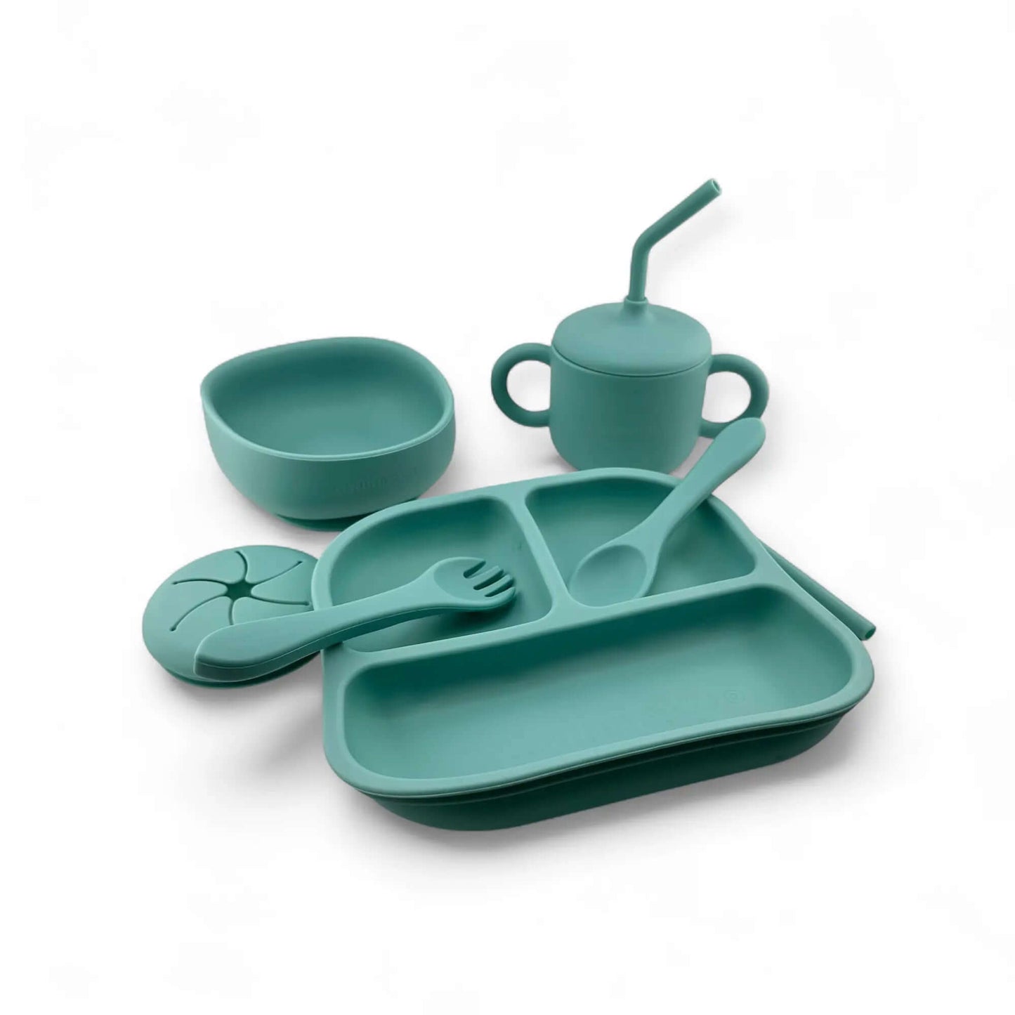 Vajilla BLW Turquesa 9 Piezas de Silicona orgánica con ventosas Nenina & Co